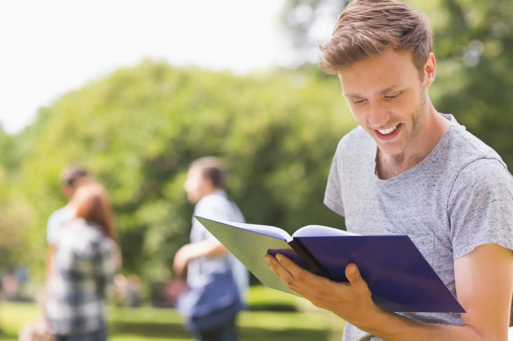 Student happily reading