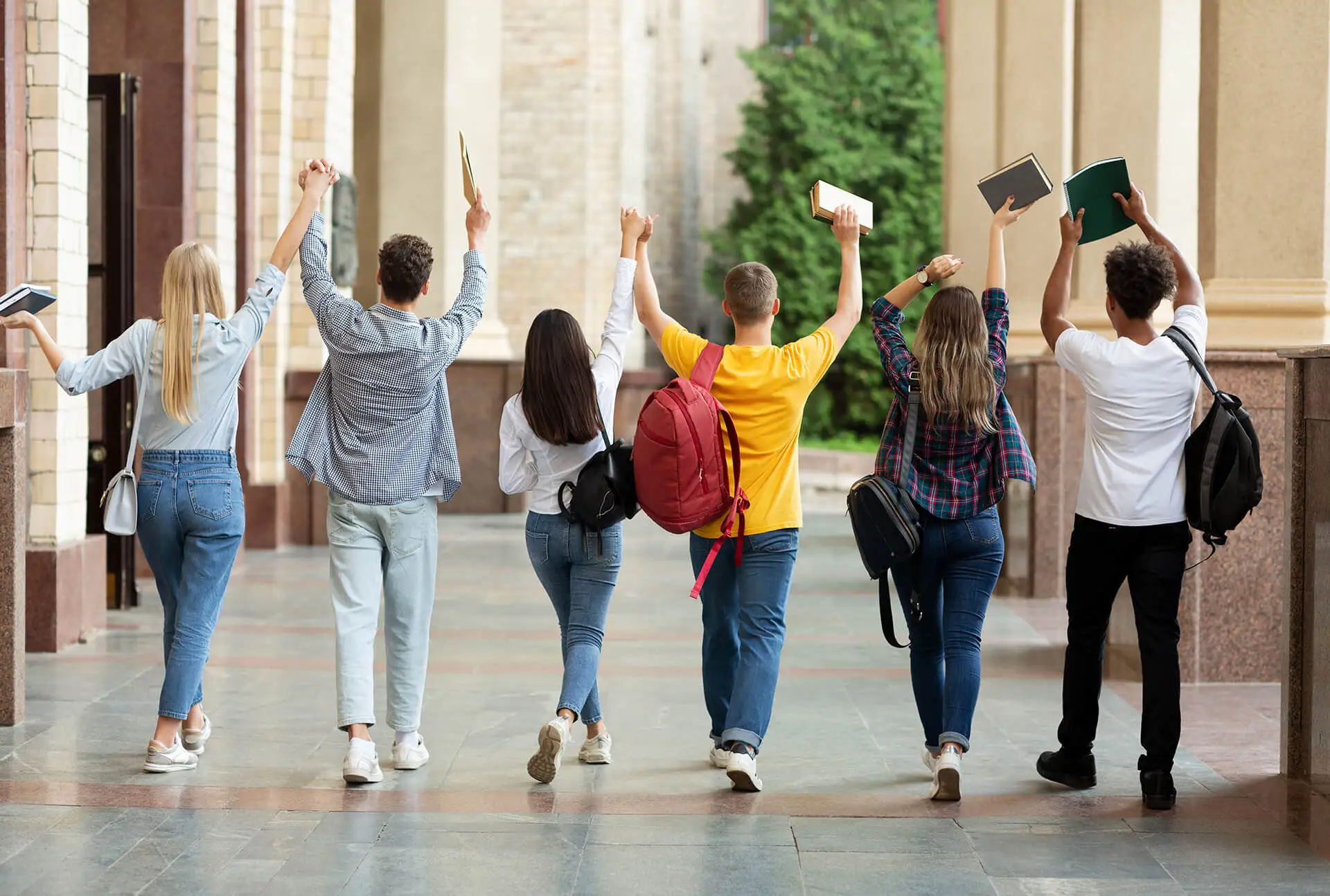 Students happily reading
